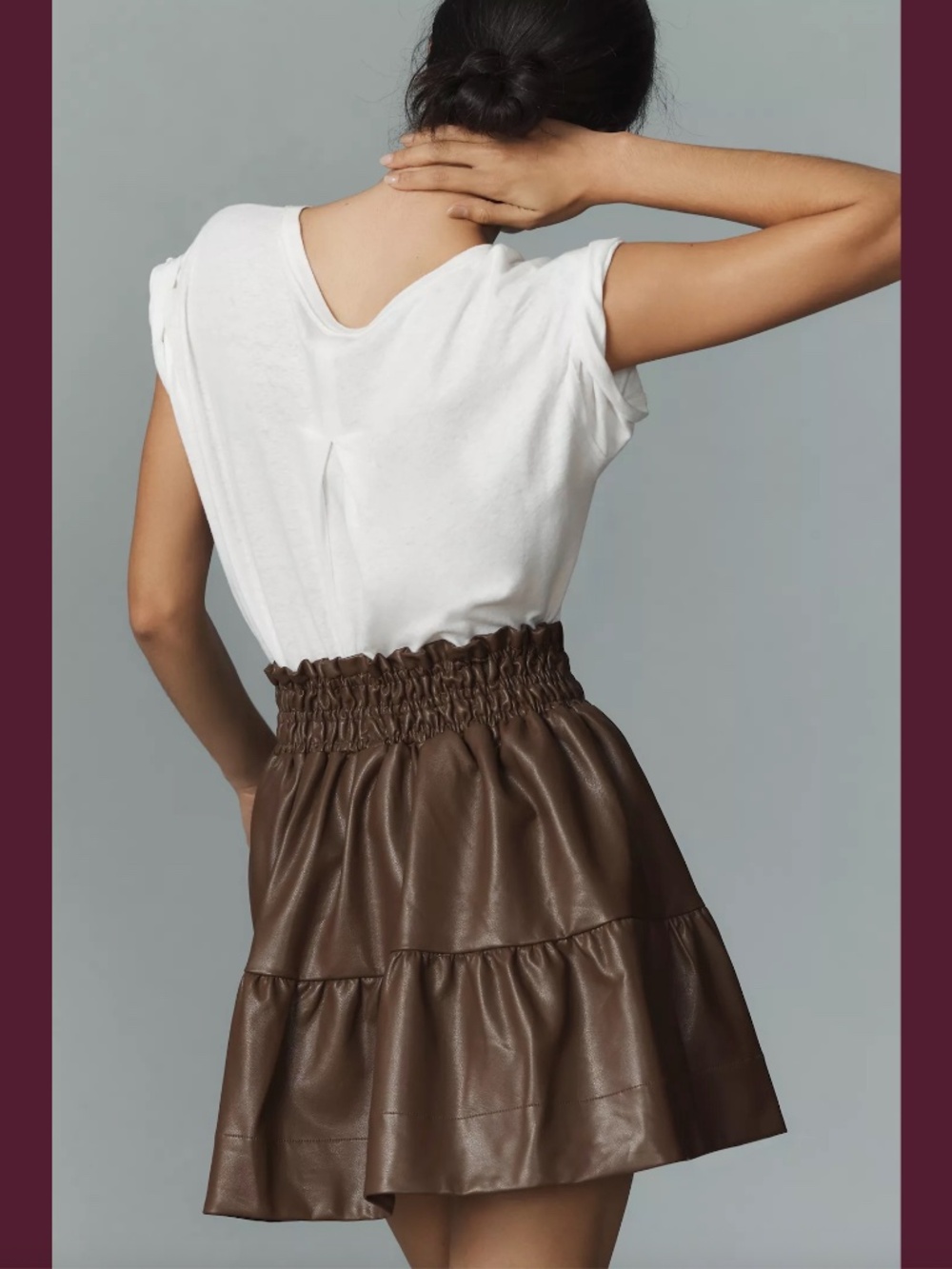 $120 NWT Anthropologie The Somerset Mini Skirt Faux Leather Edition Brown - Picture 4 of 16